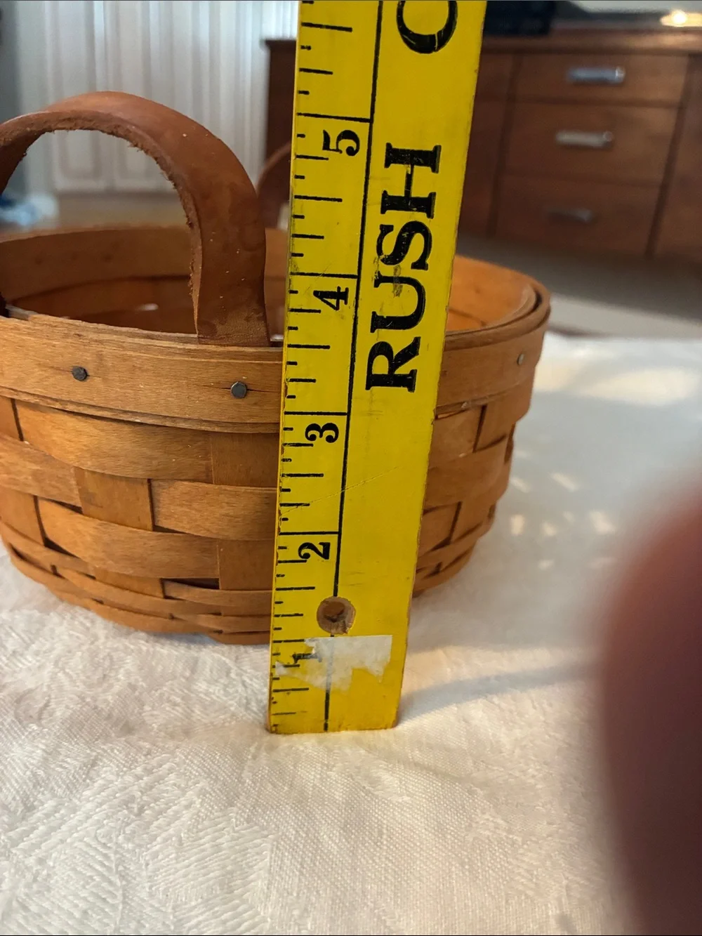 Longaberger Brown Woven Basket Leather Handles About 7x4 Made WELL In Ohio